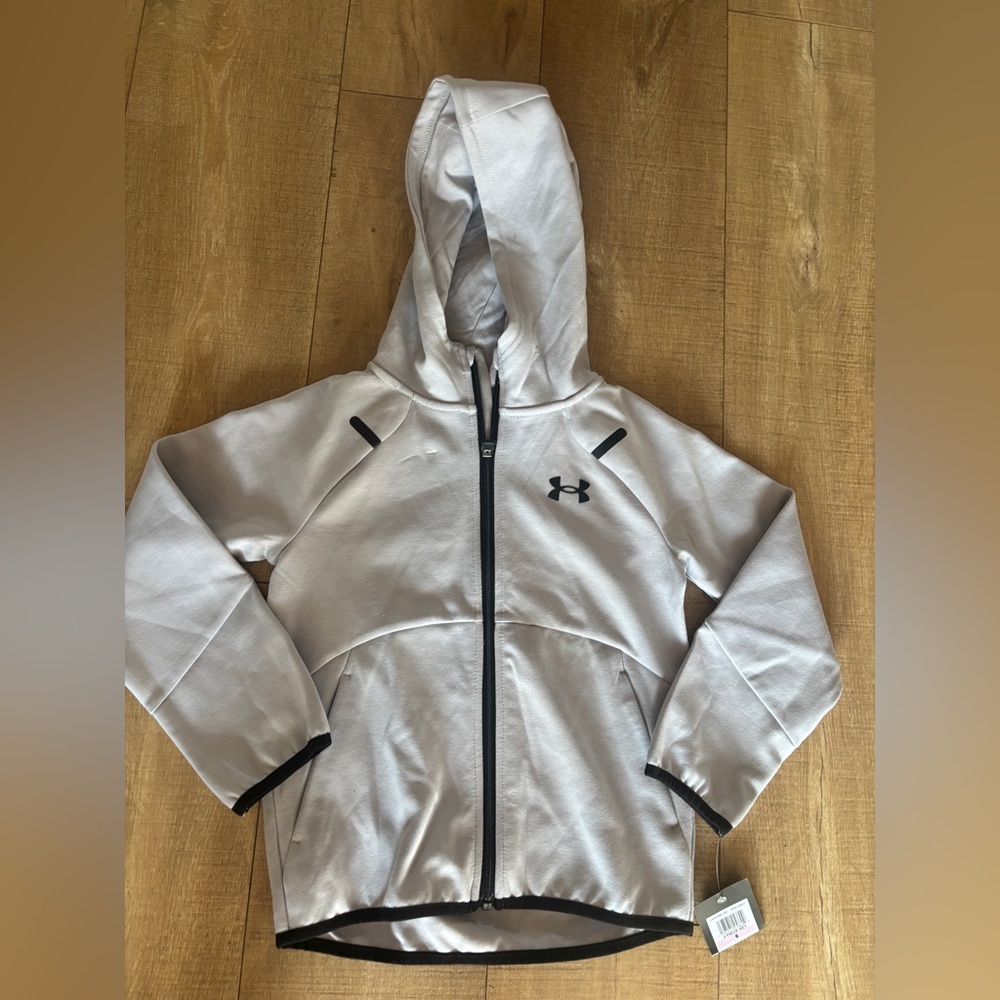 Kids Under Armour Light Gray Athletic Hoodie SZ 6